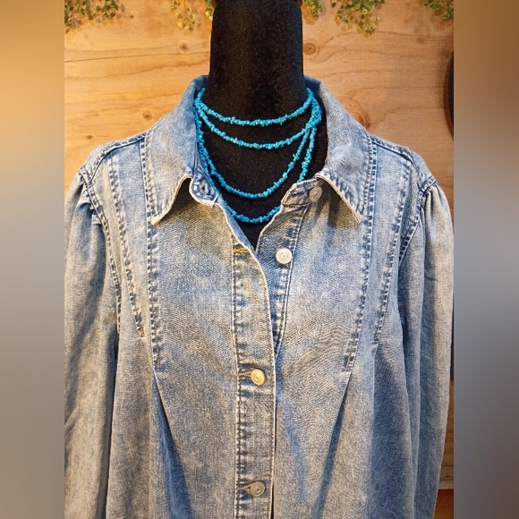 LOGO by Lori Goldstein Denim Shacket with Pintuck Detail and Pockets - Picture 7 of 10